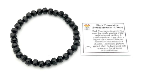 Large Size Black Tourmaline 20 Sided Mala Bracelet 7mm