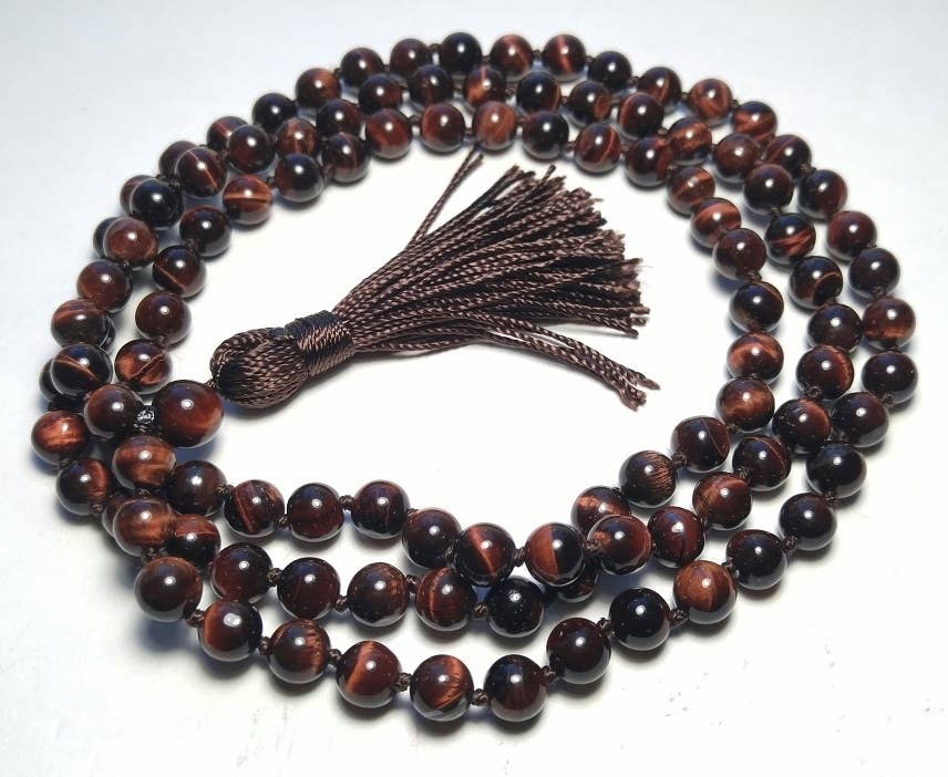 Red Tiger's Eye Knotted 108 Bead Mala - Prayer Beads - 8mm