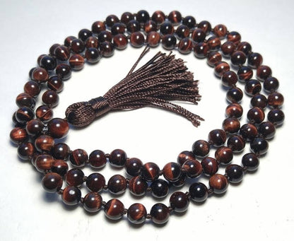 Red Tiger's Eye Knotted 108 Bead Mala - Prayer Beads - 8mm