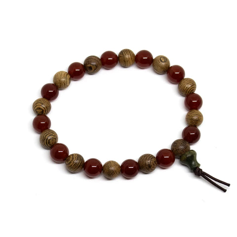 Carnelian & Phoenix Tail Wood Bracelet - Wrist Mala