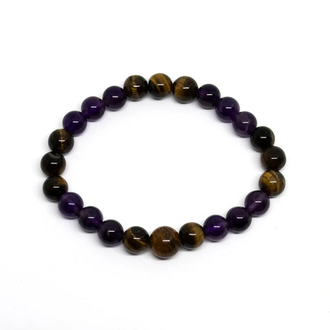 Tiger Eye & Amethyst Beaded Bracelet
