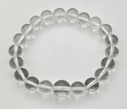 Large Size Clear Quartz Beaded Bracelet Wrist Mala 10mm