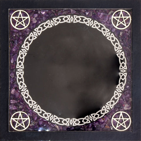 Glass Scrying Mirrors Pentacles w/ Amethyst Chips