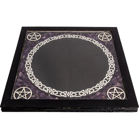 Glass Scrying Mirrors Pentacles w/ Amethyst Chips