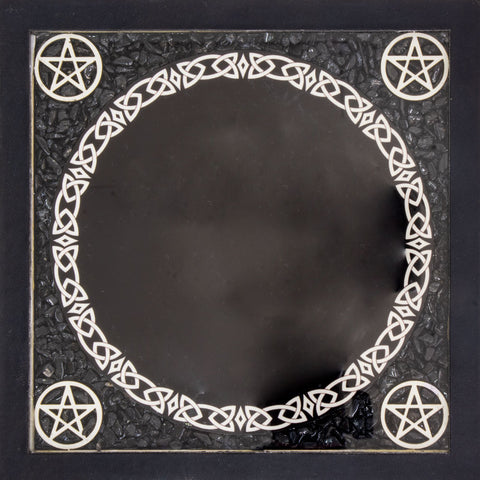 Glass Scrying Mirrors Pentacles w/ Black Tourmaline Chips