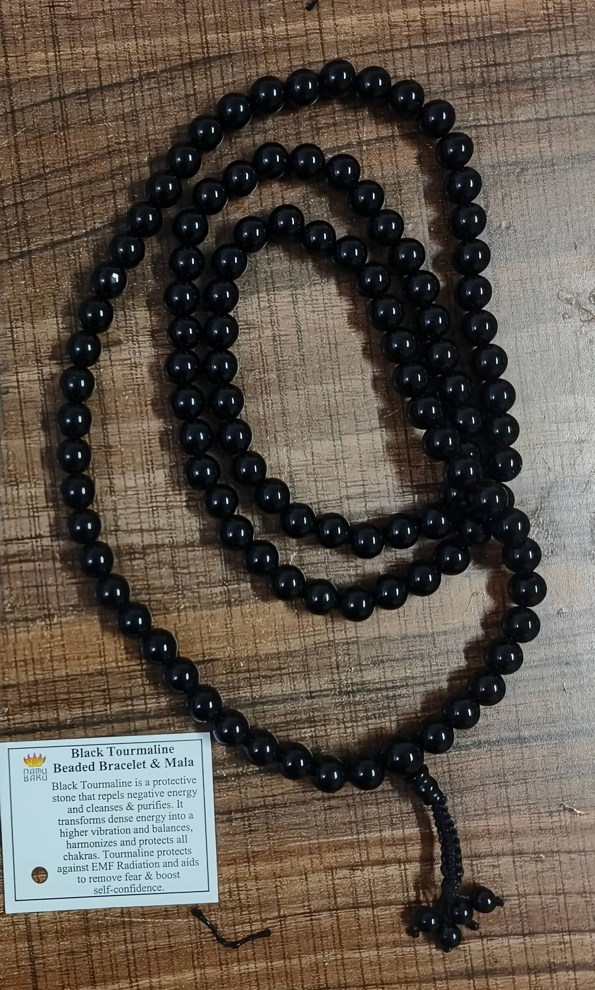 Black Tourmaline Round Bead Zen Unknotted 108 Mala - 7mm