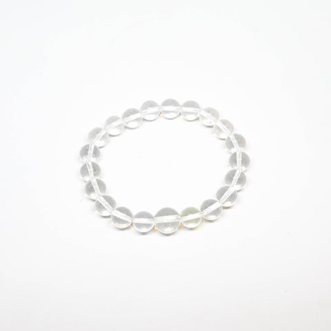 Large Size Clear Quartz Beaded Bracelet Wrist Mala 10mm
