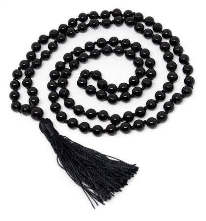 Black Tourmaline Round Bead Knotted 108 Mala 7mm