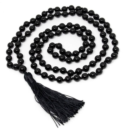 Black Tourmaline Round Bead Knotted 108 Mala 7mm