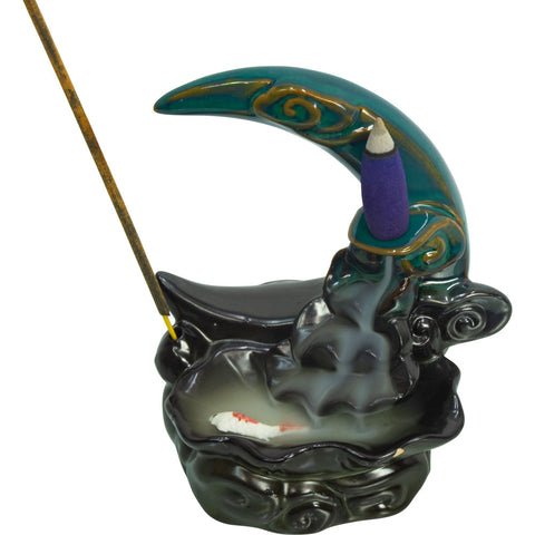 Ceramic Backflow Incense Burner - Koi Fish Moon