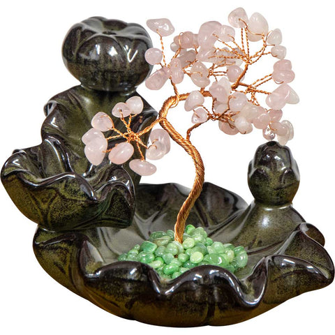 Ceramic Backflow Incense Holder - Rose Quartz Gem Tree