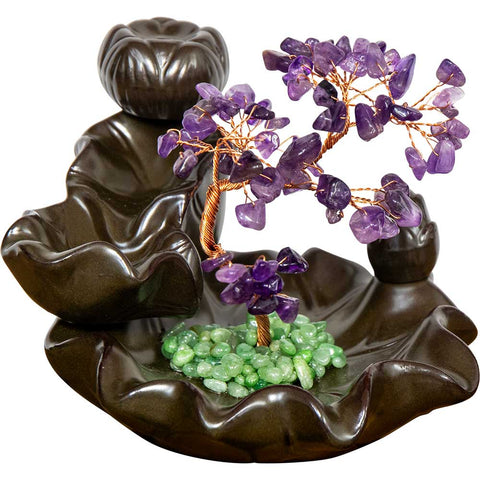 Ceramic Backflow Incense Holder - Amethyst Gem Tree