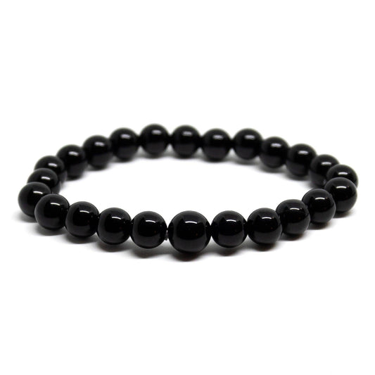 Black Tourmaline Round Beaded Bracelet - Wrist Mala 8mm