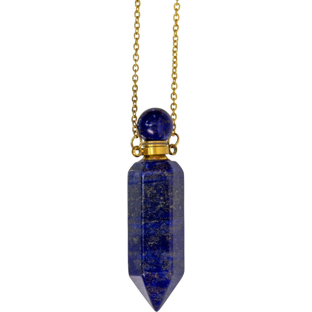 Gemstone Point Pendant Perfume Bottle Necklace - Lapis