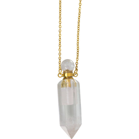 Gemstone Point Pendant Perfume Bottle Necklace - Clear Quartz