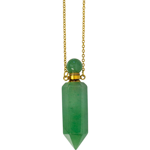 Gemstone Point Pendant Perfume Bottle Necklace - Green Aventurine