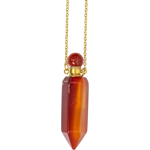 Gemstone Point Pendant Perfume Bottle Necklace - Carnelian
