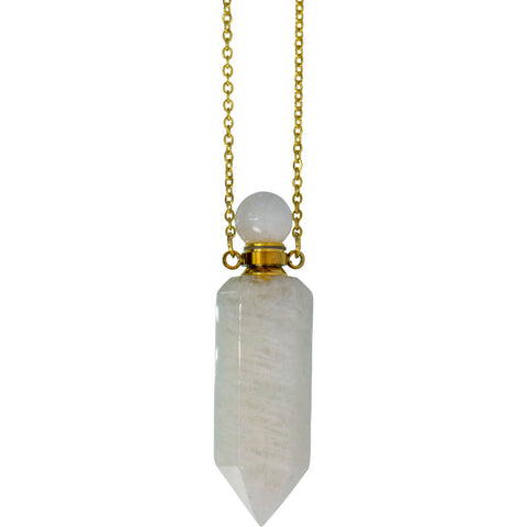 Gemstone Point Pendant Perfume Bottle Necklace - Rainbow Moonstone