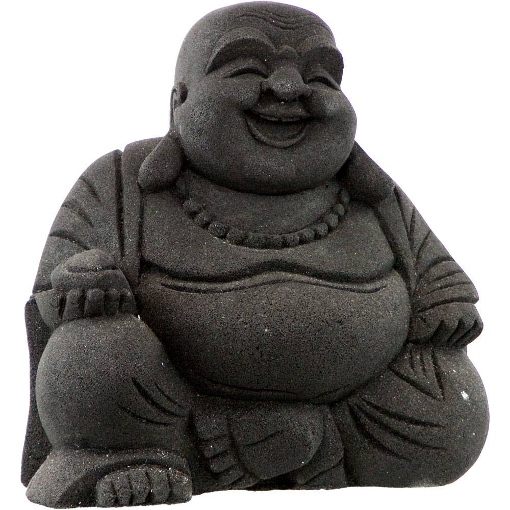 Volcanic Stone Statue Happy Buddha Black