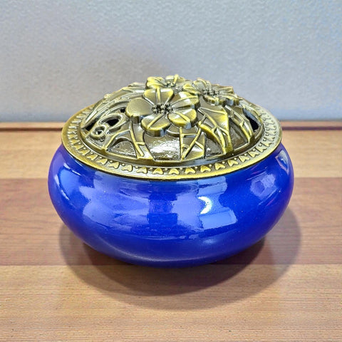Royal Blue Ceramic Incense Burner Bowl with Lid