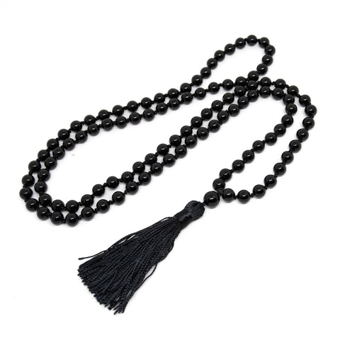 Black Tourmaline Round Bead Knotted 108 Mala 7mm