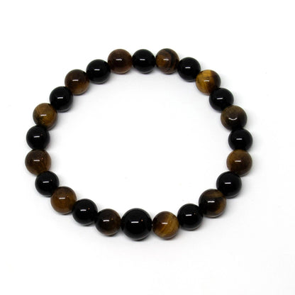Tiger's Eye & Black Obsidian Beaded Bracelet Wrist Mala 8mm