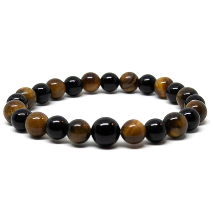 Tiger's Eye & Black Obsidian Beaded Bracelet Wrist Mala 8mm