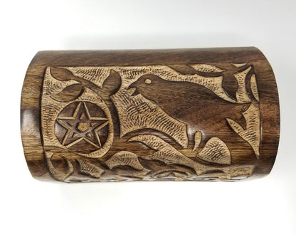 Raven & Pentagram Carved Round Top Wood