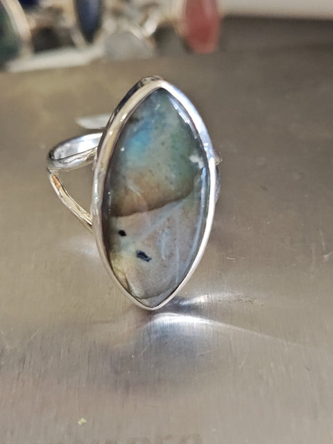 Blue Fire Labradorite Ring
