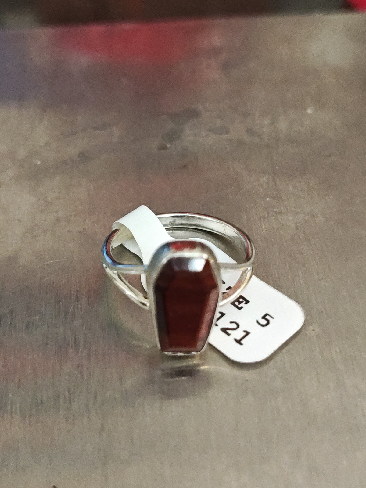 Red Tiger Eye Coffin Ring