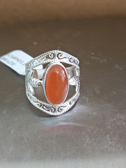 Carnelian Sterling Silver Leaf Ring