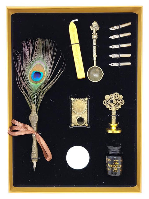 Peacock Feather Quill Writing & Wax Seal Set – Style 27