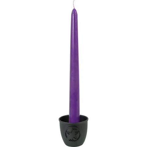 Metal Pot Taper Candle Holder - Pentacle w/ Raven