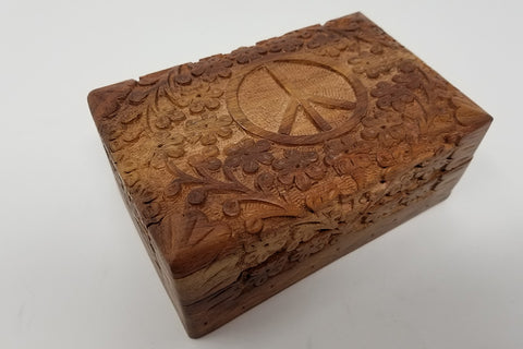 Peace Sign Fine Carved Wood Box