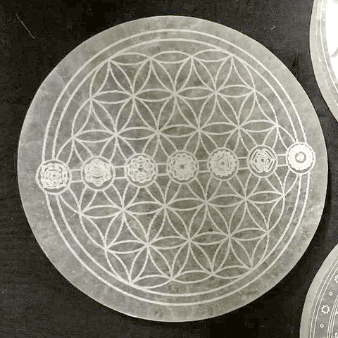 Chakra Flower of Life Selenite Plate